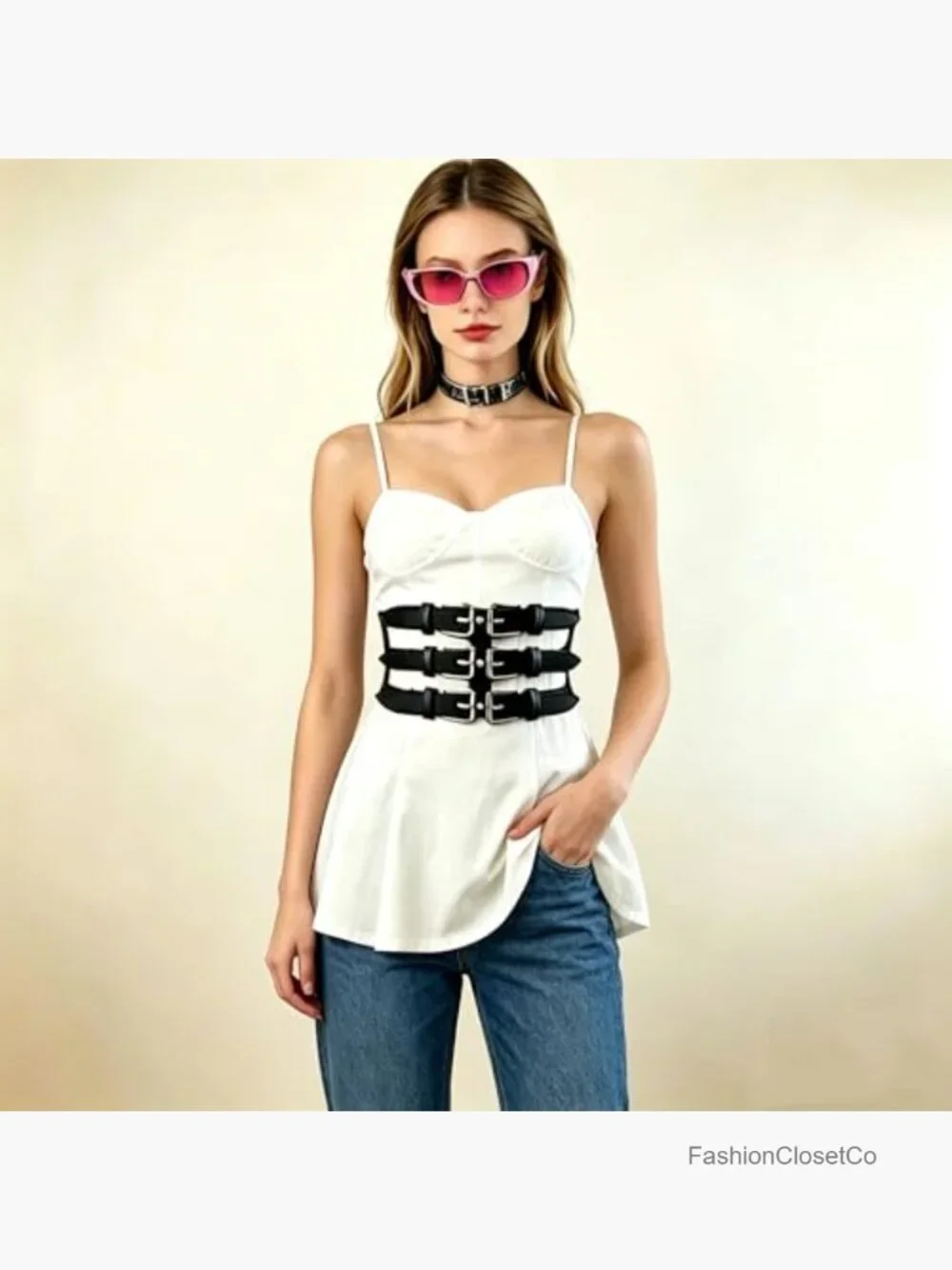 PU Leather Wide Waist Belt with Rivet and Snap Closure Stretchy Corset Belt